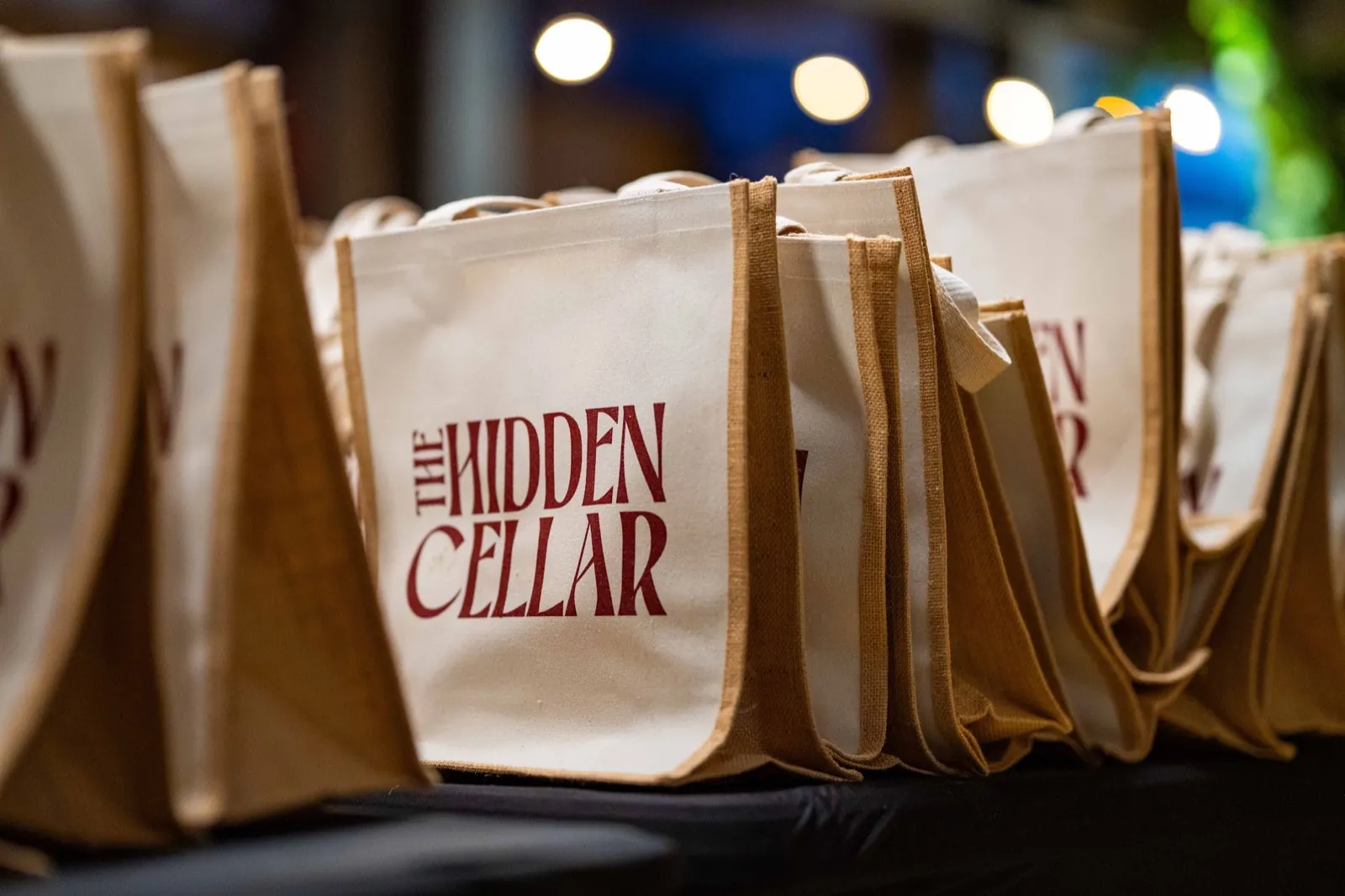Tote bags printed with The Hidden Cellar logo